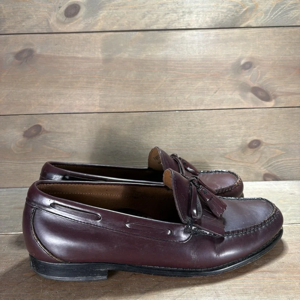 ll bean mens size 9 wide EE shoes burgundy leather tassel slip on comfort loafer
